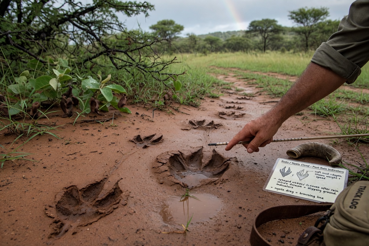 Mastering Tracks of Spiral-Horned Antelope After Rain