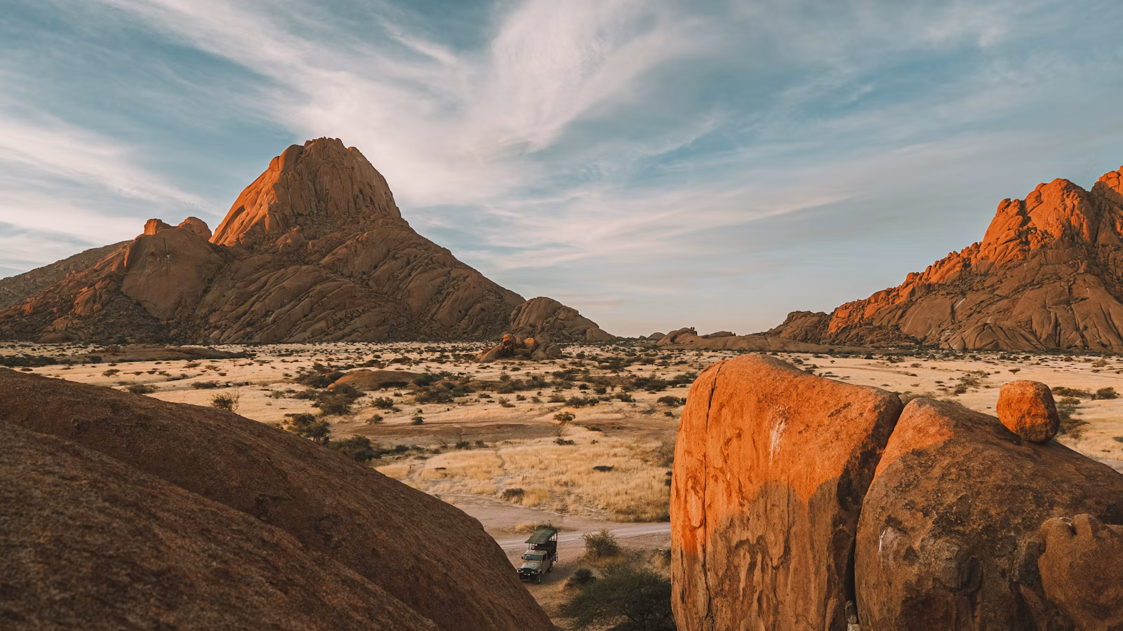 Desert rock formations at Spitzkoppe, Namibia, at sunset